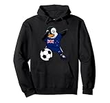 New Zealand flag soccer design for a soccer lover and proud football fan of New Zealand football team. Funny dabbing penguin footballer clothing for New Zealand football lovers has a penguin wearing a New Zealand flag sport jersey doing hip hop dab dance.