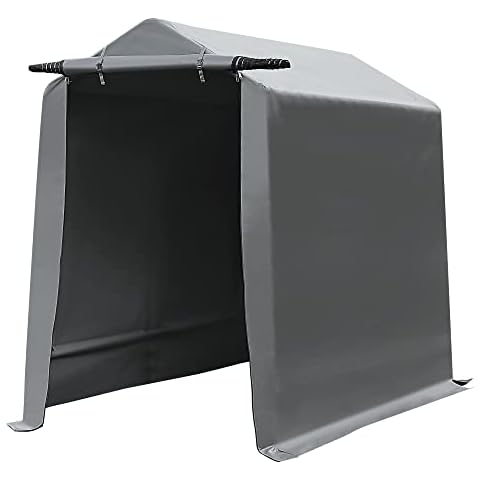 Gardesol Storage Shelter, 6x8 ft Portable Shed Outdoor Carport with Roll-up Zipper Door, Waterproof and UV Resistant Outdoor Storage Shed for Bike, ATV, Motorcycle Shelter, Gray Cover