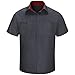 Red Kap Men's Short Sleeve Performance Plus Shop Shirt with OilBlok Technology, Charcoal with Fireball Red Mesh, Large/Tall