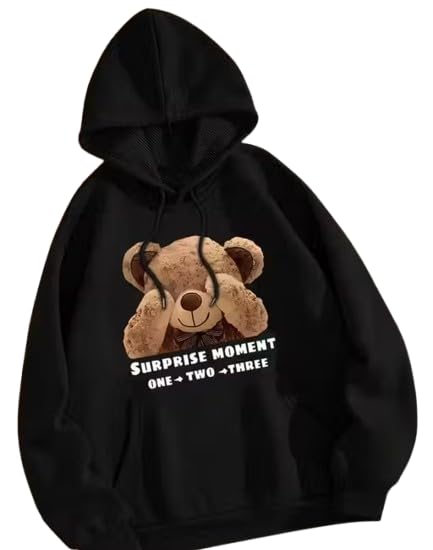 S_V Enterprises Teddy Surprise Printed Hoodie for Girls – Soft Cotton Blend Long Sleeve Winter Wear