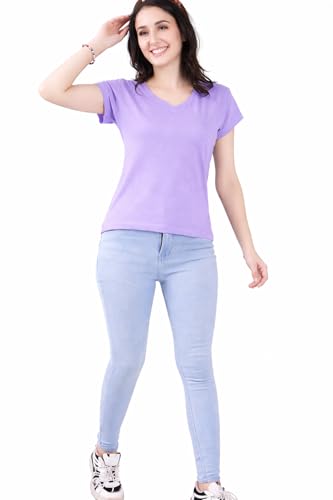 Image of Women's V Neck Plain T-Shirt, Black, Short Sleeve, Casual Wear