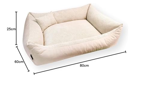 4L Textil Teo Kuscheliges Hundebett Bezug abnehmbar und waschbar Hundekorb mittelgroße Hunde Hundekissen flauschig Hundekörbchen Hundesofa(80x60 cm, Beige)