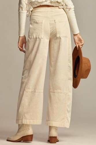 Women's Corduroy Pull-On Barrel Pants Wide Leg Elastic Waist Cord Pants High Rise Casual Trouser with Pockets4