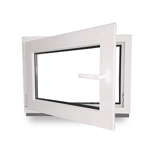 Kellerfenster - Kunststoff - Fenster - innen weiß/außen weiß - BxH: 90 x 60 cm - 900 x 600 mm - DIN Links - 2 fach Verglasung - 60 mm Profil