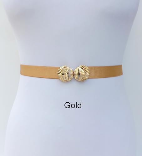 Gold Elastic Waist Belt with Gold Seashells Clasp2
