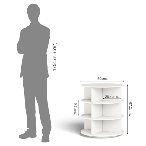 Image of 360 Rotating Multipurpose Storage Cabinet - Laminated Engineered Wood Organizer Rack | Space-Saving Rotating Shelf for Bedroom, Living Room, Dressing Area & Bathroom (White, 3-Tier)