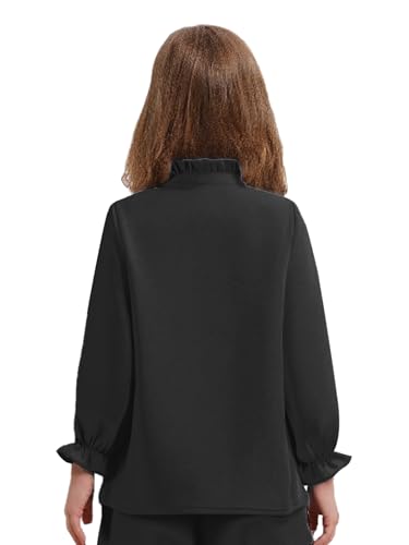 Kids Girls Puff Long Sleeve Button Down Dress Shirt Ruffle Collar Blouse Uniform Casual Fall Top3