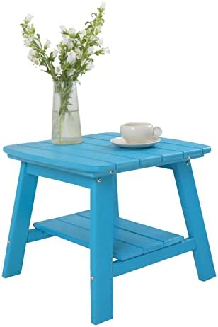 BIVODA Adirondack Table, 20 inch Outdoor Side Table with Storage Shelf, 2-Tier HDPE Patio End Table, Easy Maintenance & Weather Resistant, Modern Side Table for Living Room,Patio, Pool, Porch