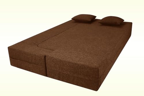 Image of Rosebell Flipper 3 Seater | 70 X 46 X 9 | Foldable Sofa Cum Bed with Washable Fabric Four Cushions for Living Room - Brown