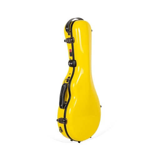 Crossrock Fiberglass Mandolin Case – Contoured for F-Style (Fits Gibson F5) | Yellow Gloss, Forest Green Velvet, TSA Lock, Accessory Compartment, Backpack Straps – Sleek Pro Travel Case
