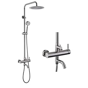 SS304 Outdoor Shower Kit – Brushed Nickel, High Pressure Shower Head with Handheld, Complete Shower System