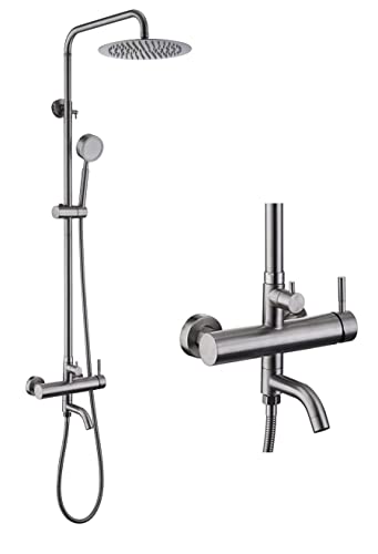 SS304 Outdoor Shower Kit - Brushed Nickel, High Pressure Shower Head with Handheld, Complete Shower...