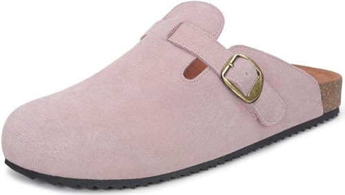 Chaussons Femme Mules avec Fermé Semelles Sabots de Jardin Pantoufles Cuir Solides Elégantes et Semblent Sandales Rose 42