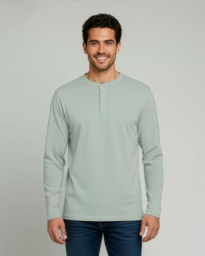 Image of Real Essentials 3 Pack: Mens Casual Long & Short Sleeve Cotton Henley Lightweight Button T-Shirt, Long Sleeve - Set