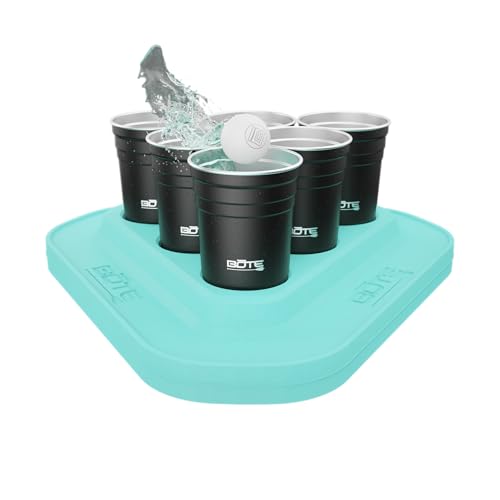 BOTE Stainless Steel Beer Pong Game Classic Party Pack Kit Floats On Water Table Play Compatible for Pool Beach Lake Camping Full Set with Cups Balls Floating EVA Racks Travel Bag 21 Piece Set