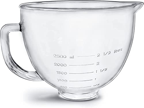 Kltchonald Bol mélangeur en verre à tête inclinable, 5 litres, compatible avec Kitchenaid Artisan 5KSM125, 5KSM150, 5KSM175, 5KSM7580, KSM150, RRK150, K45,...