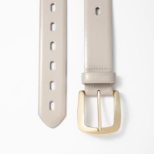 Women’s Nude Gray Patent Leather Belt with Gold Buckle, Stylish & Versatile Waist Belt for Dresses & Jeans”3