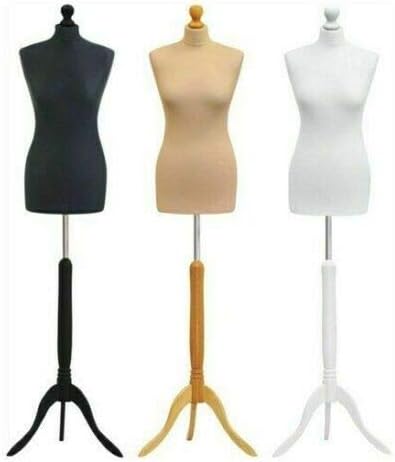 Student Dressmaker |Female Tailors Dummy | Display Bust | Mannequin | Size 6-8 (Cream Colour + Wood Finish Stand)
