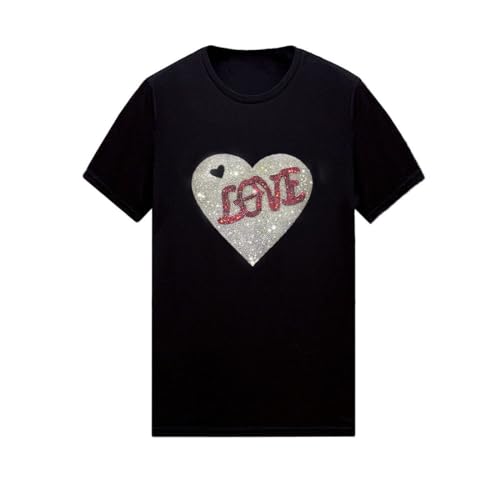 HZCX FASHION Mens Womens Love Heart Glitter Graphic Tshirts Novelty Rhinestone Valentines Day Shirt Short Sleeve
