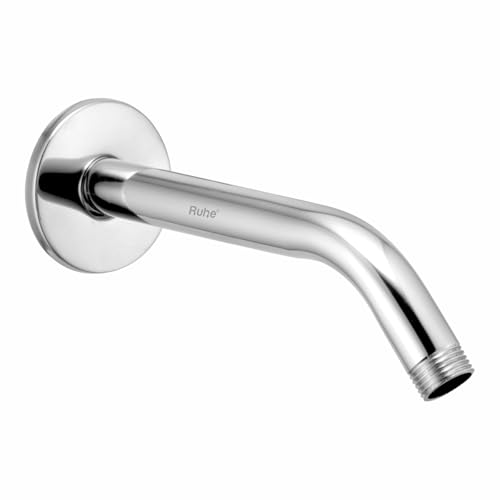 Image of Ruhe 9 Inches Half Bend Round Shower Arm with Wall Flange, 304-Grade Stainless Steel, Shower Arm for Overhead Showers