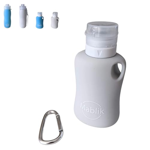 Mablik® Botella Pipi Perros Silicona 150 ml, Color Gris Claro. Botella Pipi Perros Calle, Flexible y Portátil Antigoteo, Resistente, Chorro a Presión. Con Mosquetón (Gris 150 ml)