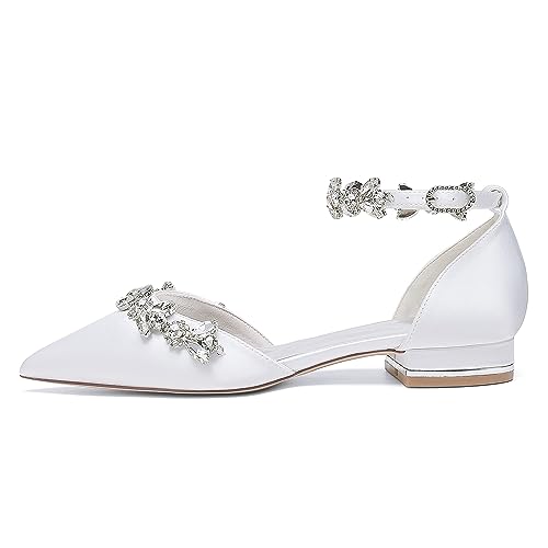 Women's High Heels, Women's Pointed Toe Satin Wedding Flats for Bride Comfortable Rhinestones Bridal Shoes Evening Prom Party Dress Shoes Pumps2