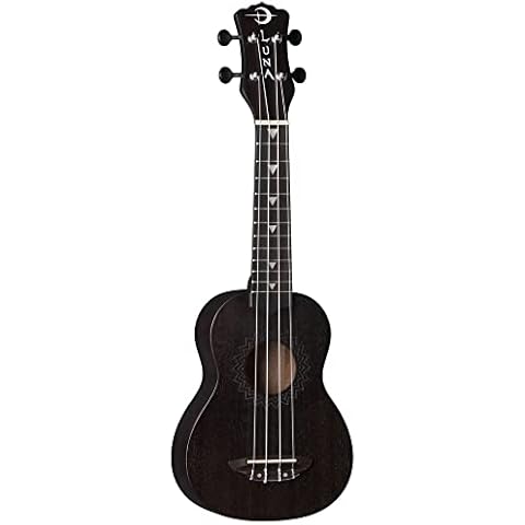 Luna UKE VMS BKS Vintage Mahogany Soprano Ukulele, Black Satin Cover