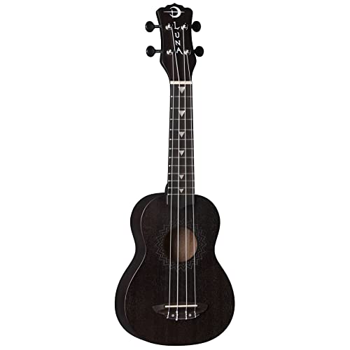 Luna Vintage Mahogany Soprano Ukulele, Black Satin
