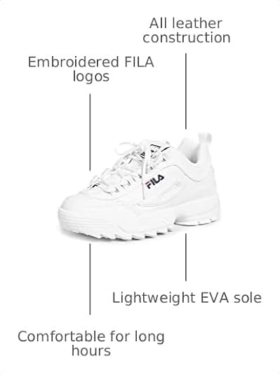 Fila Women's Disruptor II Premium Comfortable Sneakers, White/Navy/Red, 8.5