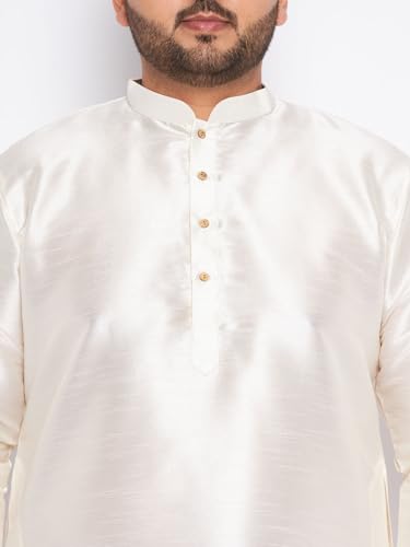 Image of Vastramay Plus Men's White Silk Blend Kurta Pyjama Set VPLUSMKWH001nPBL 44 | Independence Day