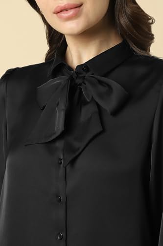 Image of Allen Solly Women's Solid Tie-Up Shirt | Knot-Front Detail | Regular Fit | Soft Breathable Fabric | Smart Casual Wear