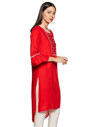 Image of STOP to start Women's Crepe Straight Kurta (205265224 Red Small)
