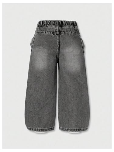 WDIRARA Toddler Girl's Bow Wide Leg Jeans Elastic High Waisted Denim Pants2