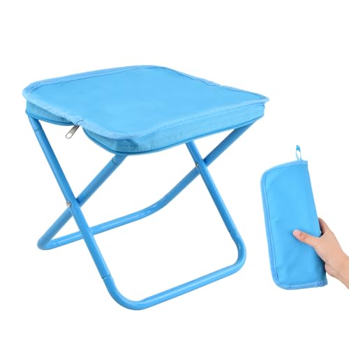 Culinavog Tragbarer Klapphocker, Leichter Tragbarer Mini Klappstuhl, Faltbares Leichtgewicht Fussstuhl, Mini Outdoor Camping Hocker für Picknick, Reisen, Angeln, Grillen (Blau, 26.5 × 23 × 25 cm