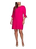 CeCe Sportswear Women's 3/4 TIE Sleeve Moss Crepe Shift Dress, HOT Magenta, 10