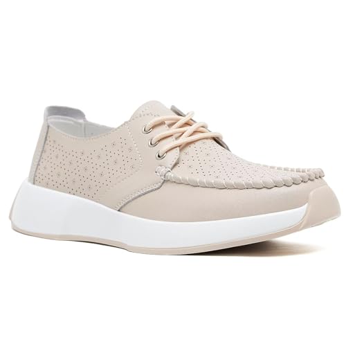 Women's Orthopedic Leather Dress Walking Shoes: Casual Sneakers with Arch Support for Plantar Fasciitis, Comfortable Supportive Shoes with Orthotic Insoles for Foot and Heel Pain