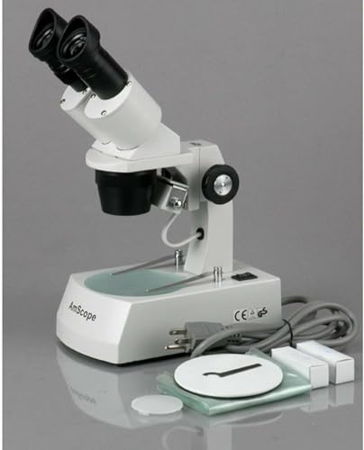 Image of AmScope SE305R-A Forward-Mounted Binocular Stereo Microscope, WF10x Eyepieces, 10X /30X Magnification, 1X and 3X Objectives, Upper and Lower Halogen Light Source, Arm Stand, 120V