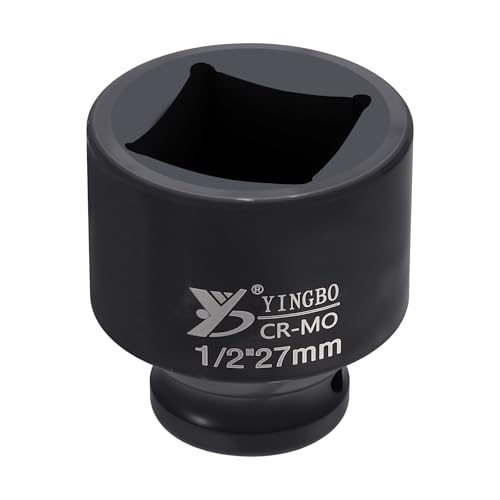 Image of sourcing map 4 Point Square Socket 1/2" Drive 27mm Metric Square Impact Socket 2" (50mm) Long 40CR Steel Phosphating Standard Wheel Sleeve Tool for Auto Repair Mechanical Home Use