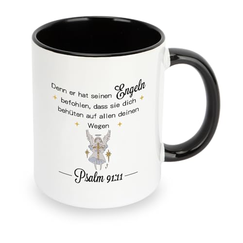 Tasse chrétienne avec verset biblique - Cadeau spirituel chrétien - Cadeau de confirmation pour fille - Saint-Valentin - Cadeau religieux (noir)
