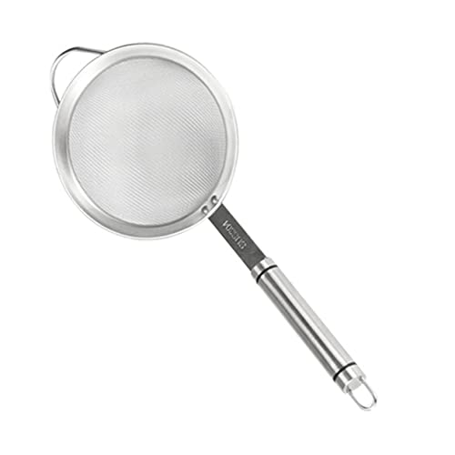 Stainless Steel Fine Mesh Strainer Colander for Cooking Juice and Baking Long Handle Design for Comfortable Grip for Sifting Powdered Sugar and Flour