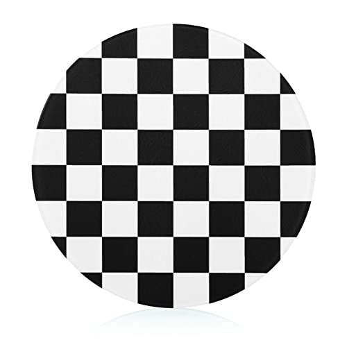 Tabla de Cortar Redonda de Vidrio Templado Bagea-Ka con Diseño de Bandera de Carreras en Blanco y Negro, 8 pulgadas, para Cocina miniatura 1