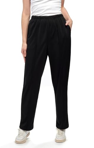 Women's Classic 100% Poly single Jersey Knit Pants-Pull On Dressy Casual Slacks Elastic Waist,Tapered Leg,Side Seam Pockets4