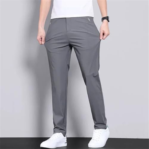 Kelsiop Men's Summer Quick Dry Ice Silk Pants Slim Straight Business Solid Color Trousers4