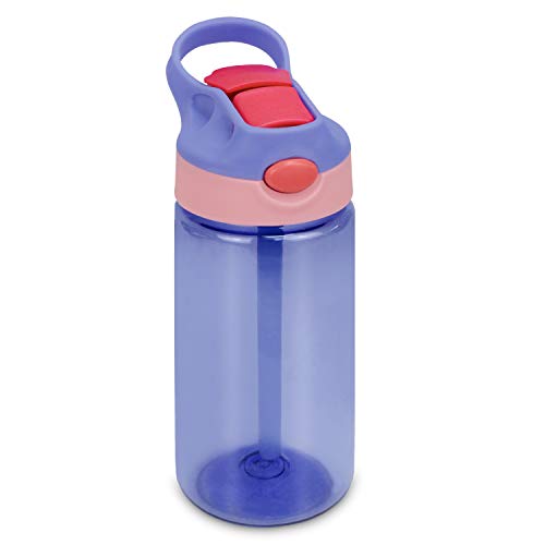 Bioasis Botella de Agua para niños de 480 ml, botella para niños a partir de 36 meses, sin BPA, Tazas para niños aisladas de derrames con Pajita para Viajes Escolares, púrpura