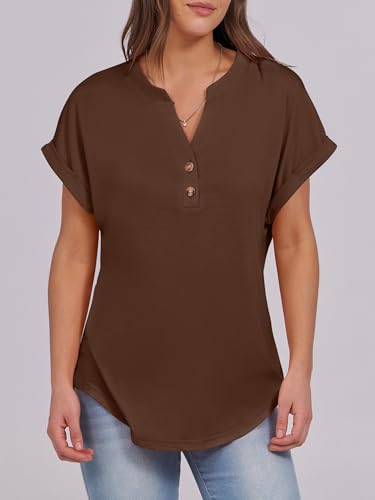 Image of ANRABESS Womens Short Sleeve Henley Tops V Neck Dressy Casual Blouses Summer Trendy Tee Shirts 2026 Vacation Fashion Clothes