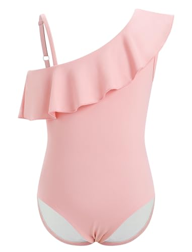 IBTOM CASTLE Girls Swimsuit with Skirt Cover up One Shoulder Straps Ruffle One Piece Bathing Suit Swimwear 5-14Y2
