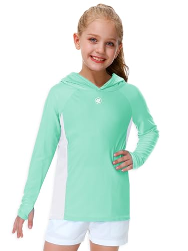 Image of AOBUTE Unisex Kids Long Sleeve Hoodie Rash Guard Boys UPF 50+ Swim Top with Thumb Hole 3-12 Years