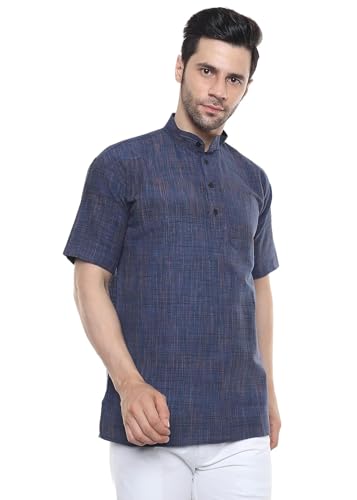 Image of Khadie Cotton Blend Solid Casual Regular Fit Mandarin /Chinese Collor Short Kurta for Men