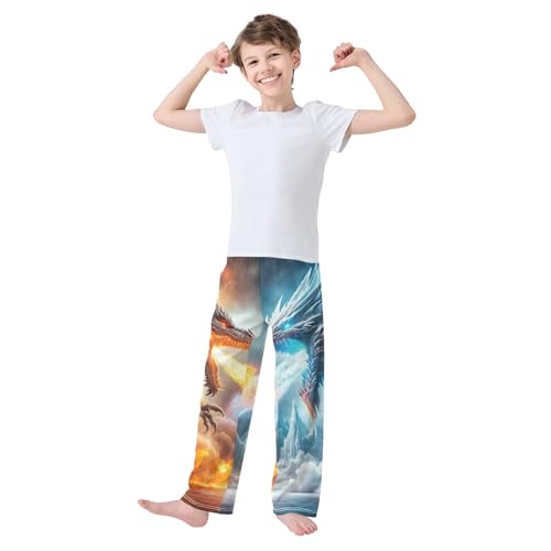 CHIFIGNO Boys Casual Pants Fire Dragon and Ice Dragon Pants for Boys with Pockets Pants for Boys 11-122