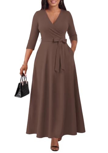 Image of FANDEE Plus Size Maxi Dress for Women Casual Summer Sundress V-Neck 3 /4 Sleeve